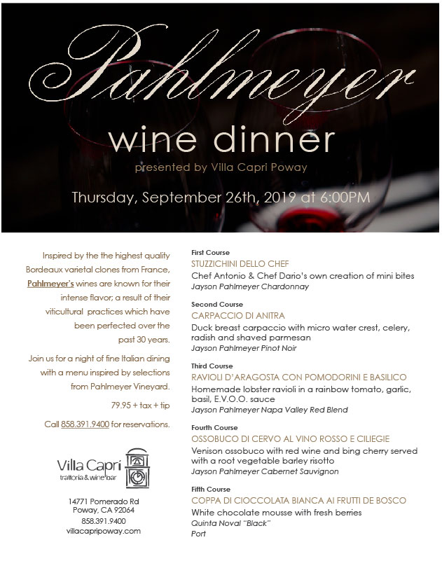 pahlmeyer wine dinner menu