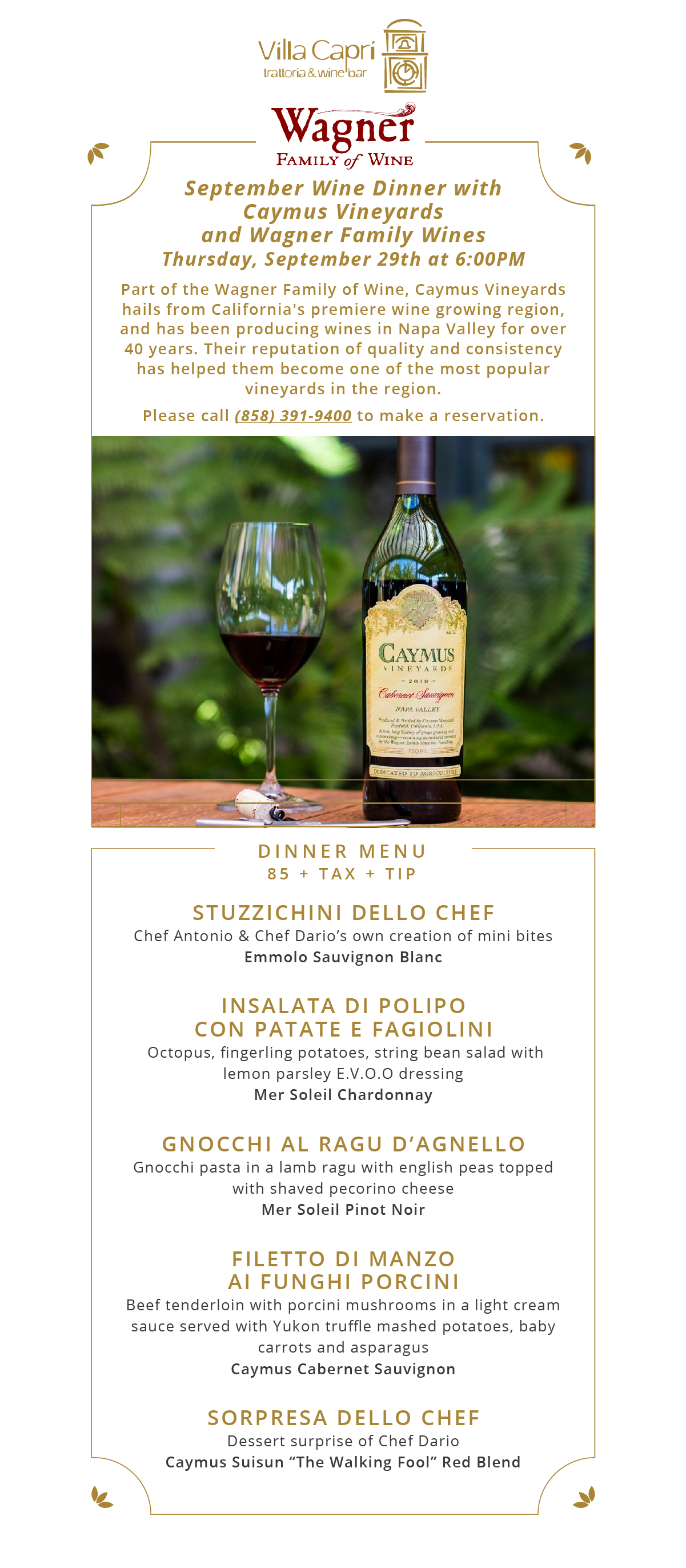 caymus wine dinner september 29th at 6pm